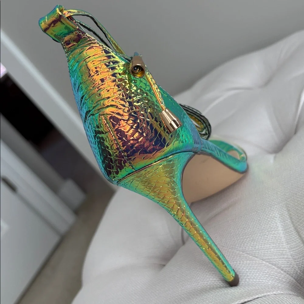 LULUS Ledah Hologram Snake Lace-Up Heels - Picture 4 of 11